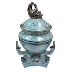 Sopera Porcelana base Peces 40 x 25 cm (Blanco con plateado) 16 in